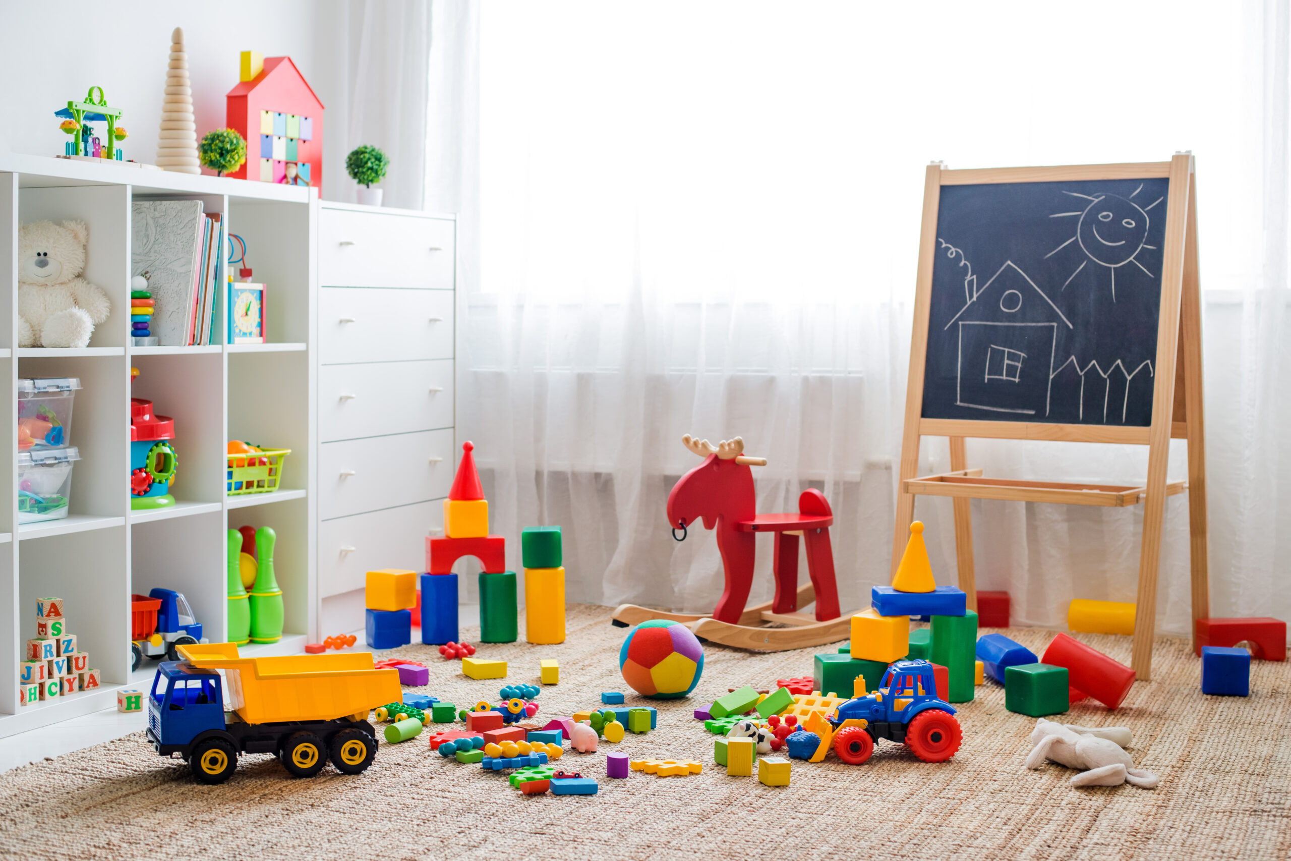 Playroom organisation ideas with clear bins